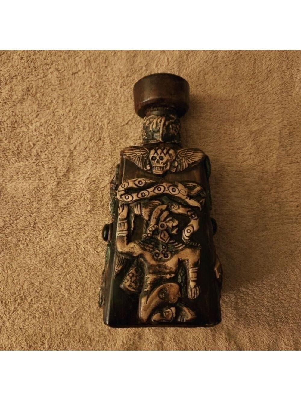 Vintage Wrapped and Embellished Bottle in Aztec Motifs